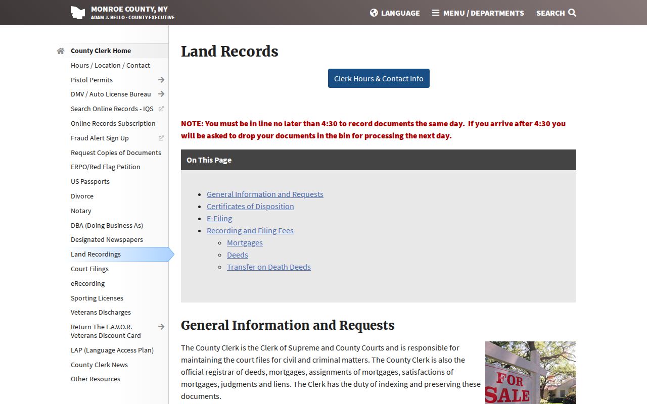 Henrietta street directory research route at the Monroe County Clerk records office