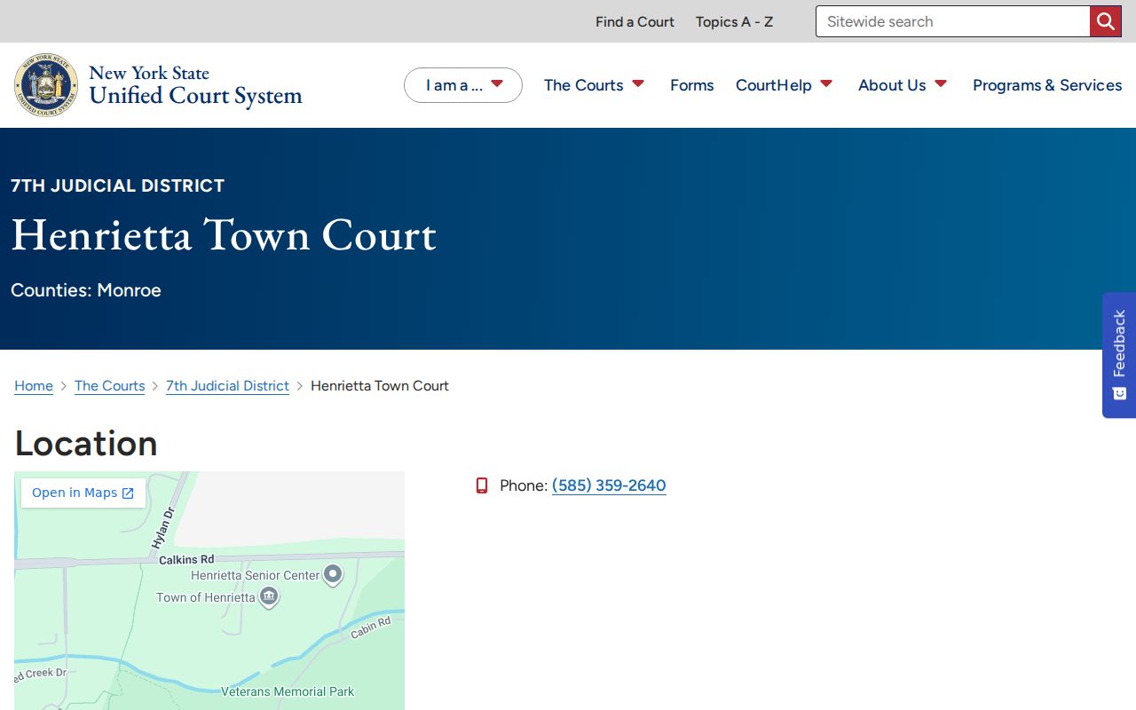 Henrietta residents directory official Henrietta Town Court information