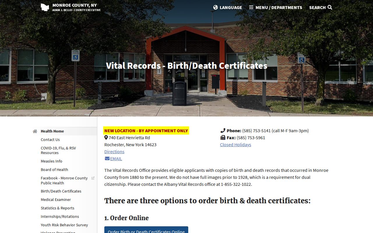 Henrietta residents directory Monroe County Vital Records order options